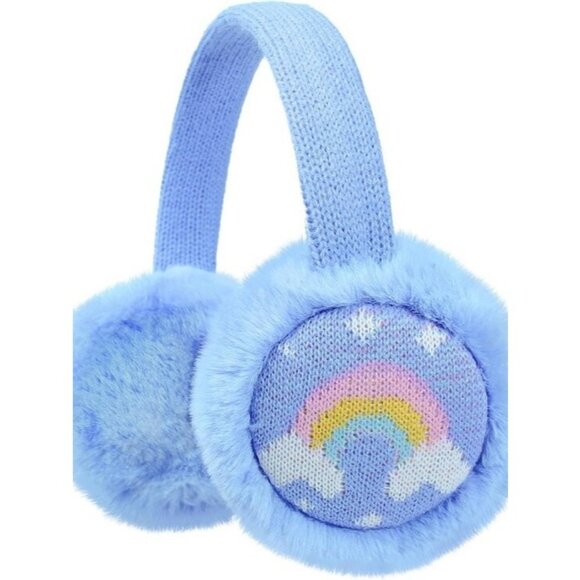 ⚡Kids Blue Knitted Rainbow Winter Outdoor Plush Adjustable Warm Ear Muffs - Picture 1 of 7